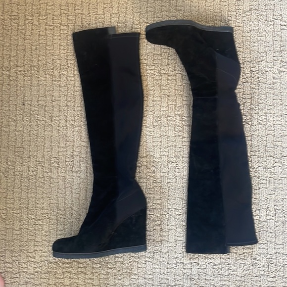 Stuart Weitzman Black Suede Wedge Knee High Boots - Picture 2 of 7